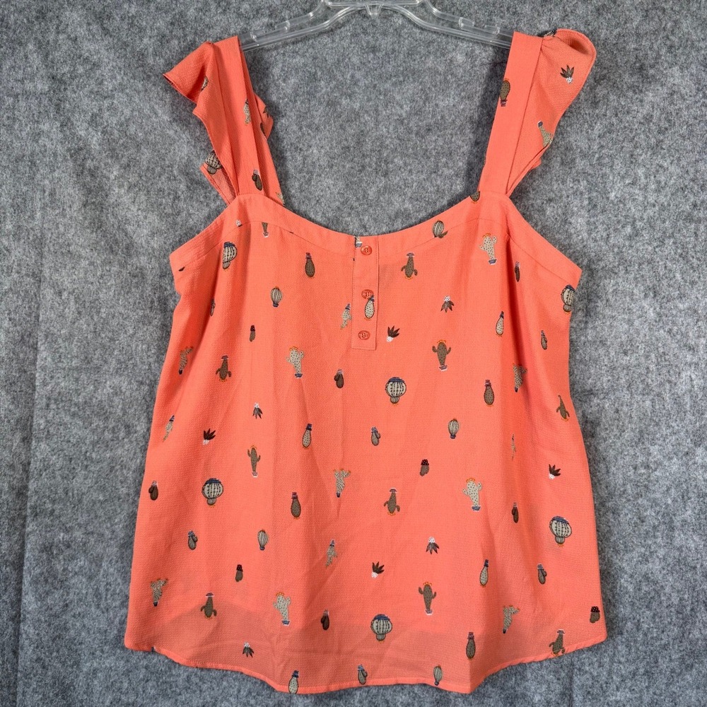 Torrid Tank Top Coral Cactus Womens Plus Size 1 1X Ruffle Strap Crepe Summer